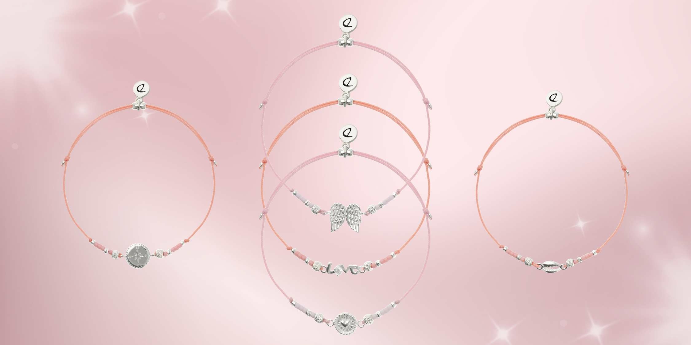 Bracelets cordons roses DORIANE BIJOUX, créations artisanales en Argent 925